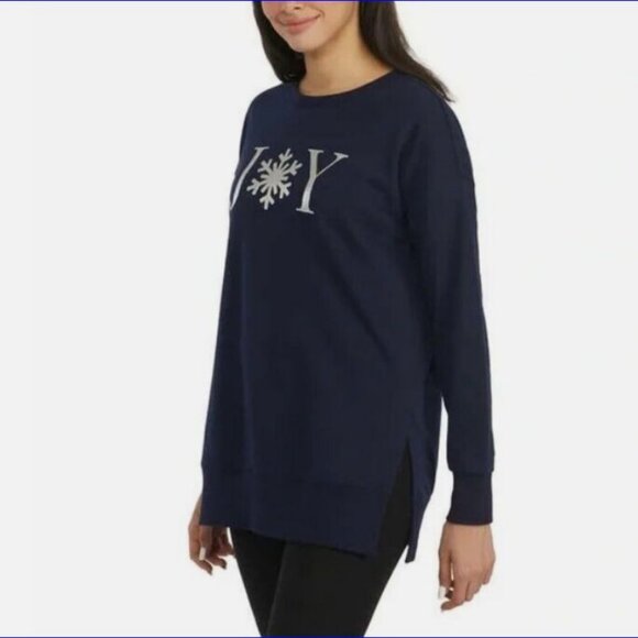 ELLEN TRACY French Terry "JOY" Sweatshirt Navy/Silver Snowflake - Med - EUC - Picture 10 of 14